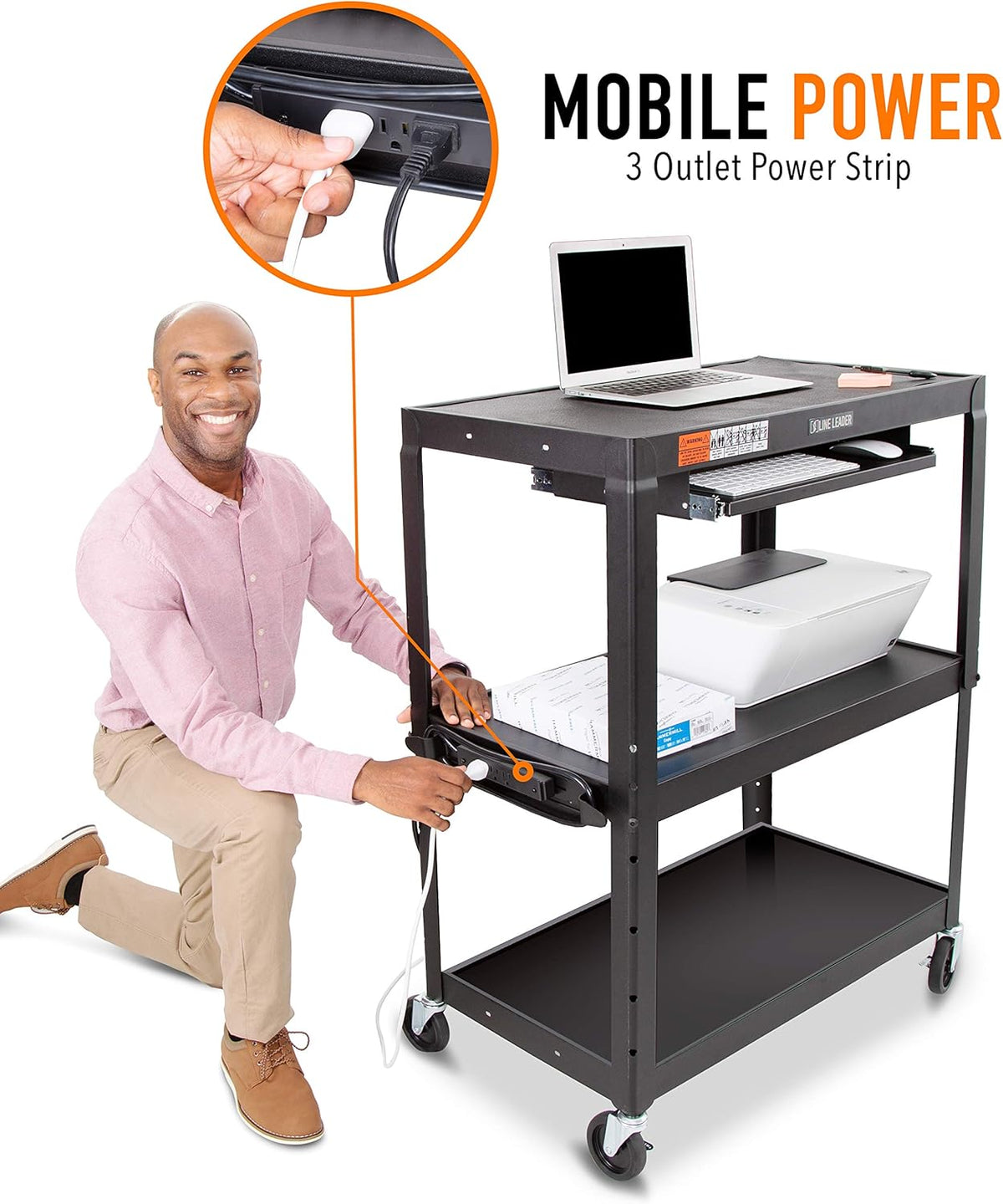 Extra Wide AV Cart with Lockable Wheels and Keyboard Tray K569978