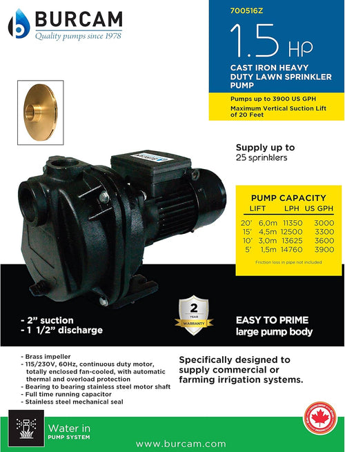 1.5 HP Heavy Duty Sprinkler Pump B3166