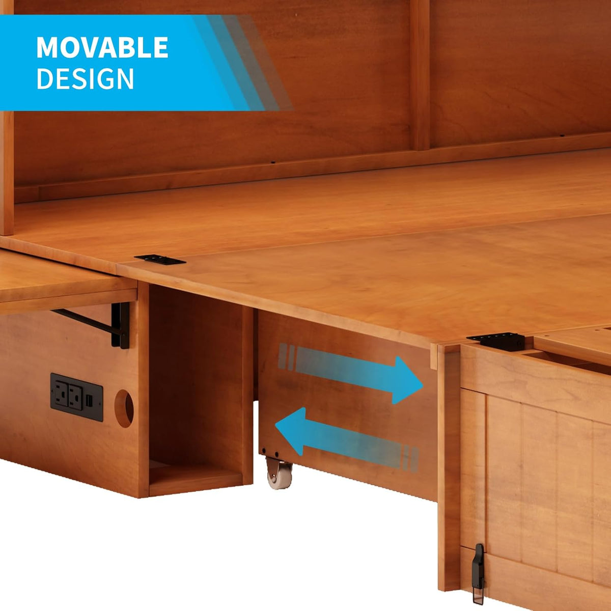 Queen Size Murphy Bed with Foldable Foam Mattress and Storage Drawer (Cherry) B688