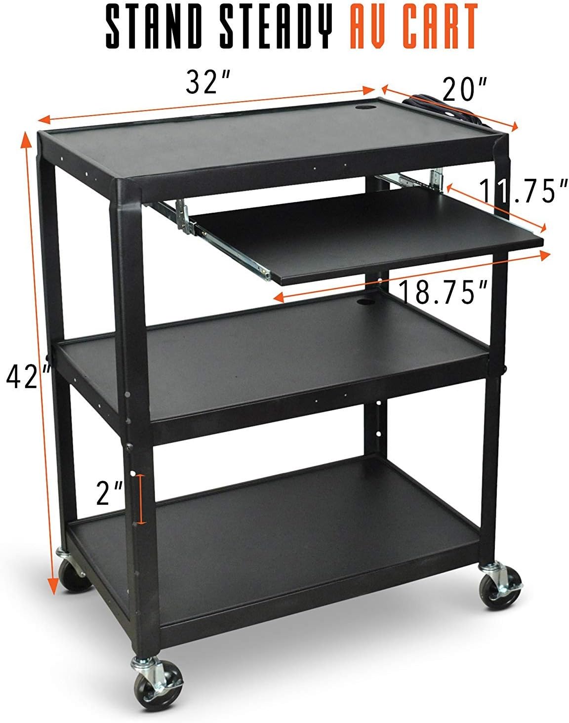 Extra Wide AV Cart with Lockable Wheels and Keyboard Tray K569978