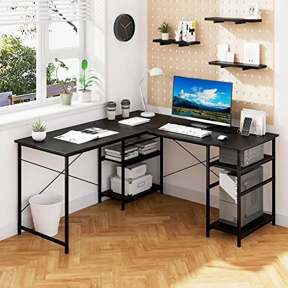 L Shaped Wooden Desk with Shelves V916