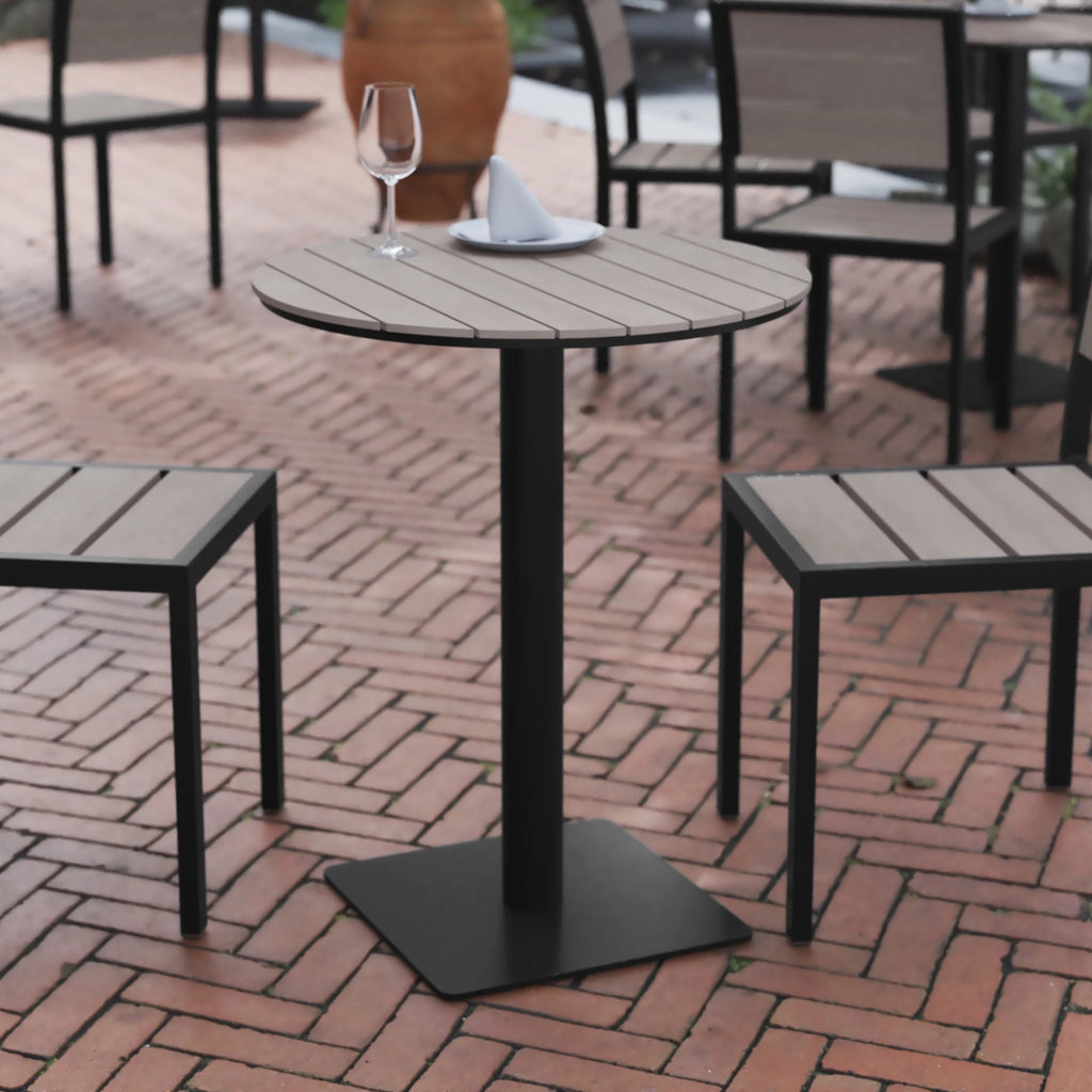 Round 24" Faux Teak Poly Slats Steel Frame Table B966893