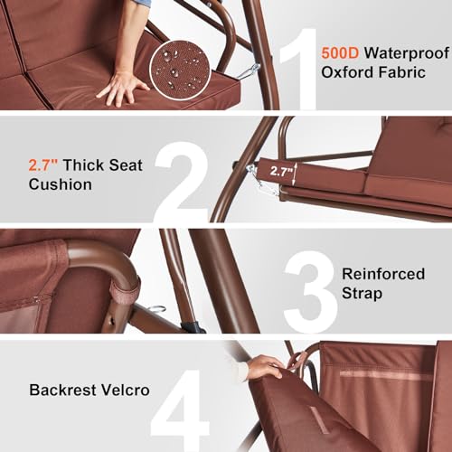 3-Seat Converting Canopy Patio Swing Chair with Cushion D558374