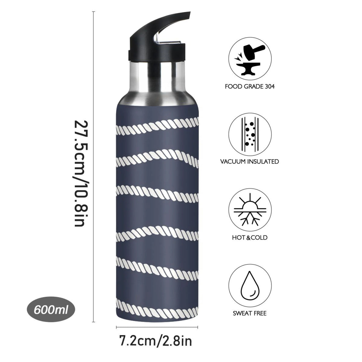 20 OZ Stainless Steel Vacuum Insulated Water Bottle with Straw Lid V243330