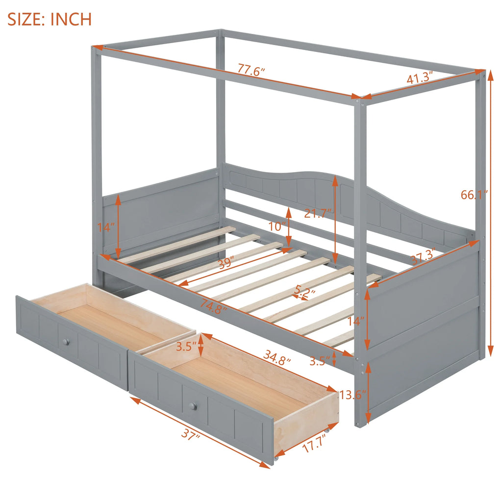 Twin Size Canopy Day Bed with 2 Drawers F67035