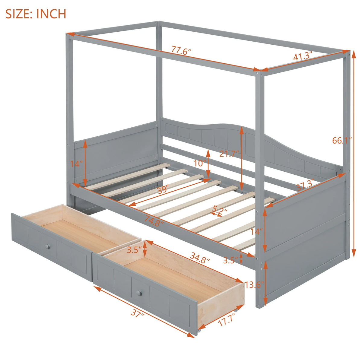 Twin Size Canopy Day Bed with 2 Drawers F67035