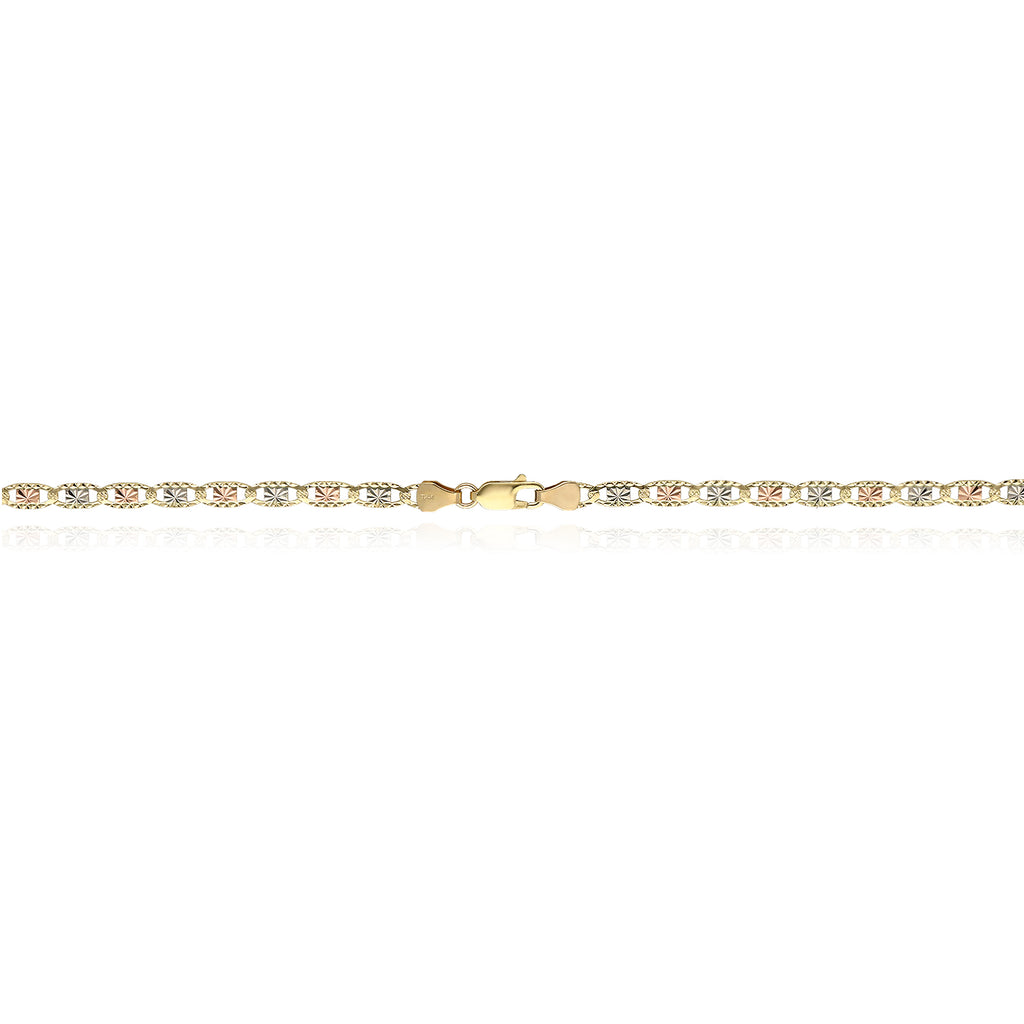 Solid 14K Gold Tri-Color 4mm Diamond-Cut Chain Necklace 18"-24" N5116
