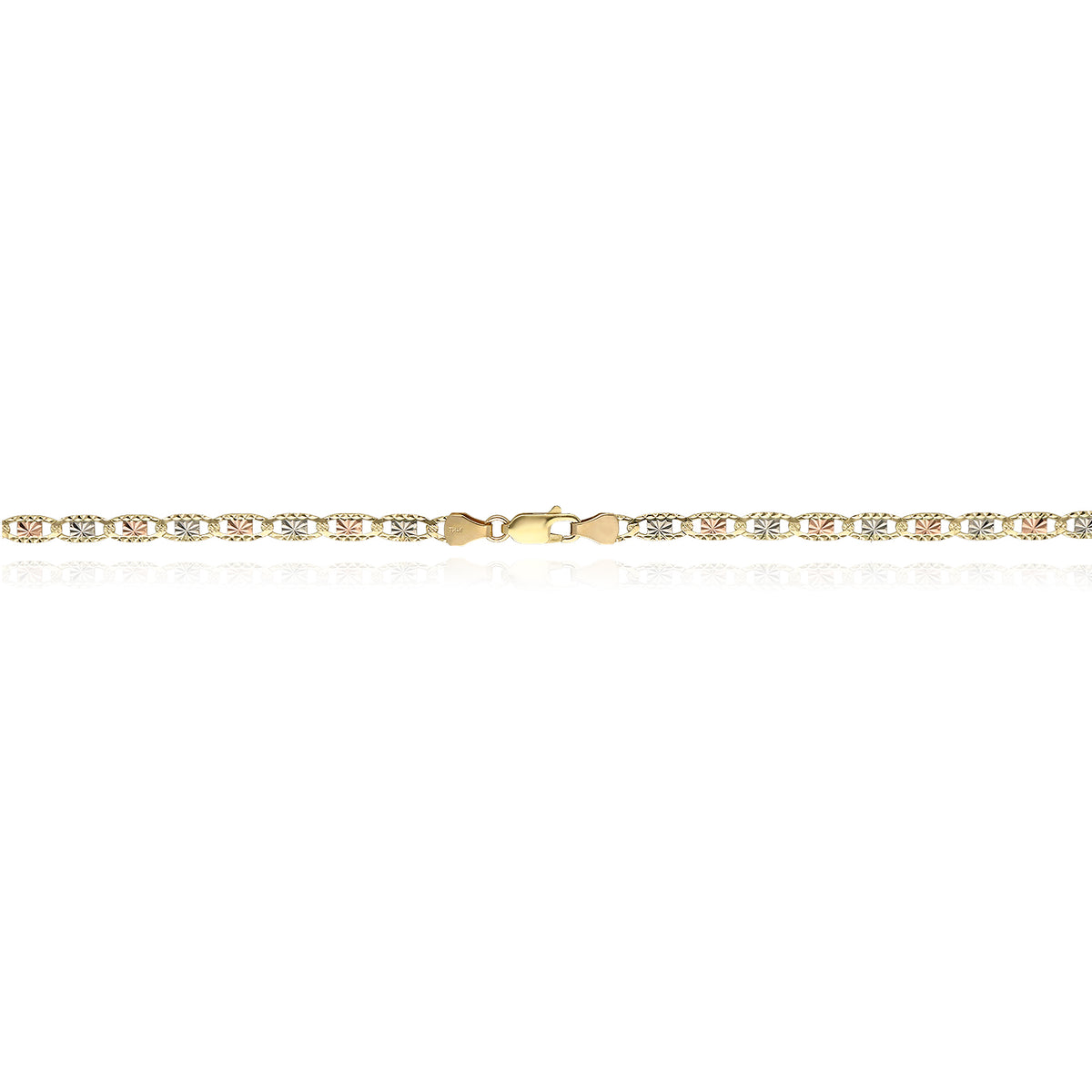 Solid 14K Gold Tri-Color 4mm Diamond-Cut Chain Necklace 18"-24" N5116