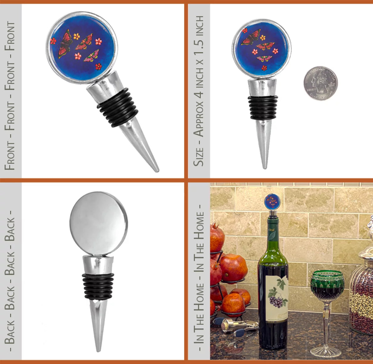 Pink Butterflies and Flowers Blue Wine Stopper G754066
