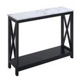 White Faux Marble and Black Wood Console Table with Shelf X409494