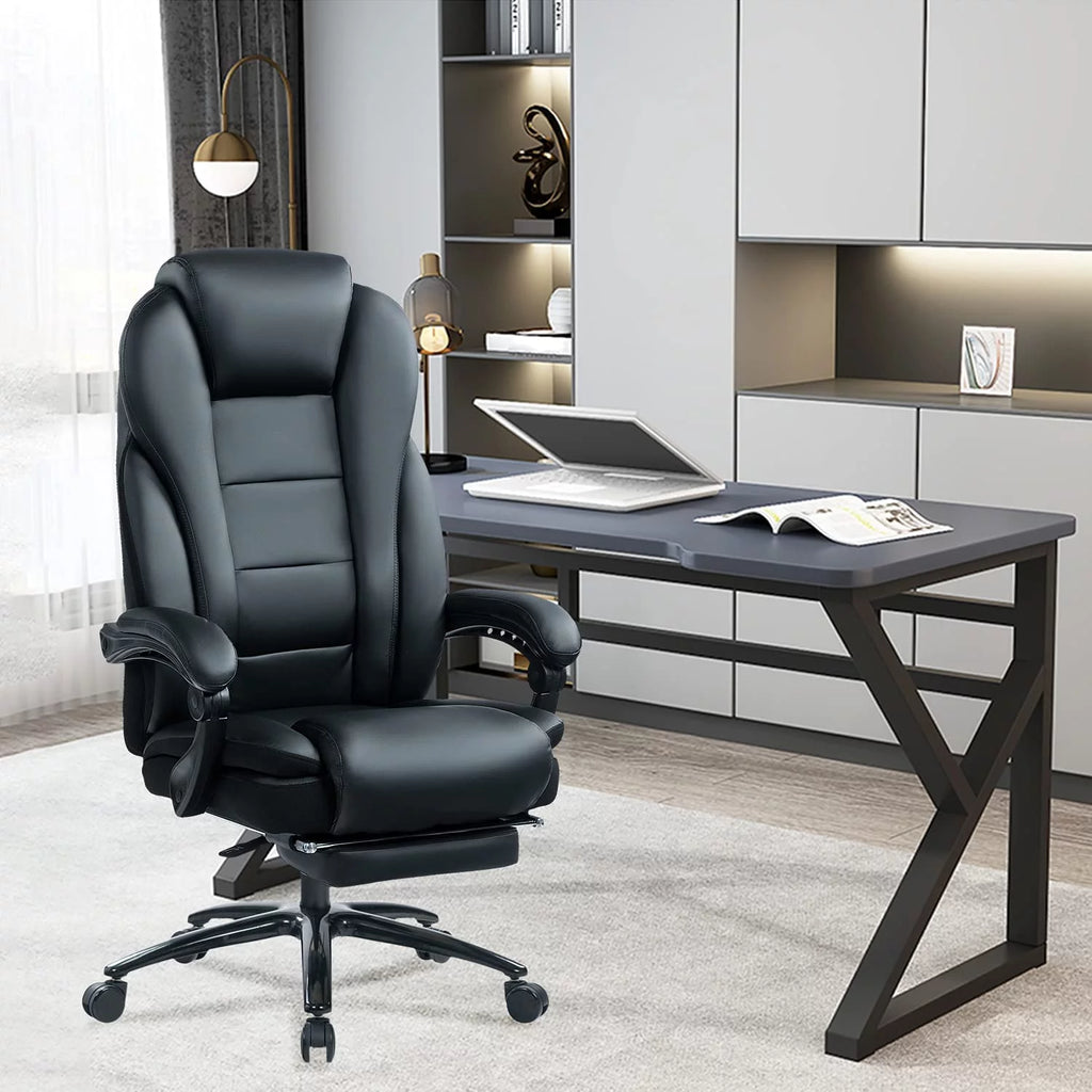 Big and Tall Leather Office Chair with Memory Foam Cushion and Footrest K178