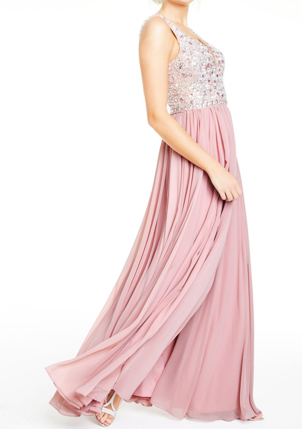 Pink Embellished Illusion Gown C99115