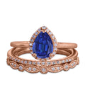 Pear Cut Lab Created Blue Sapphire Trio Wedding Ring Set A745