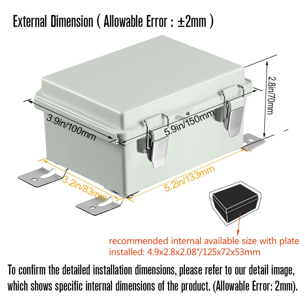 ABS IP67 Waterproof Junction Box with Mounting Plate Pack of 2 Z74724