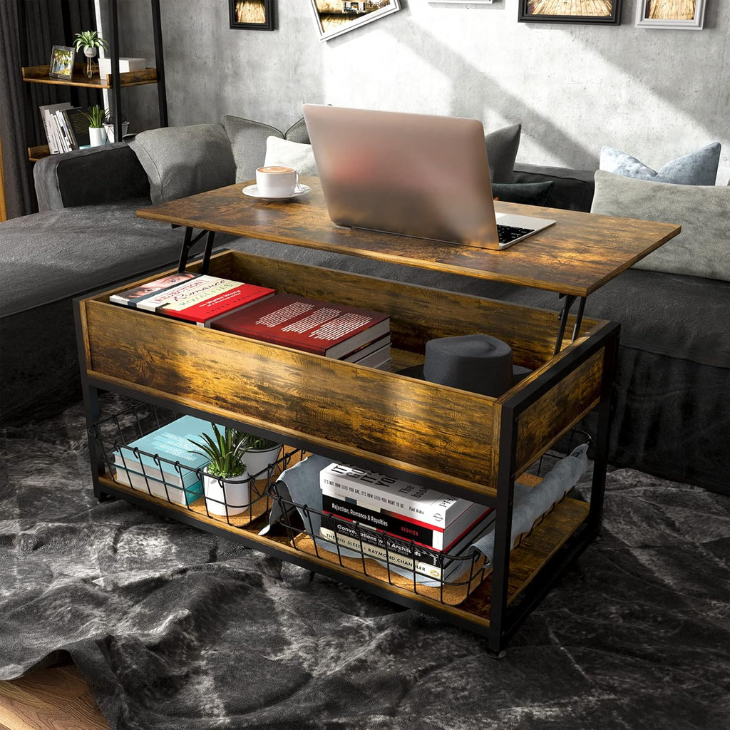 Lift Top Coffee Table with Storage Shelf S70218