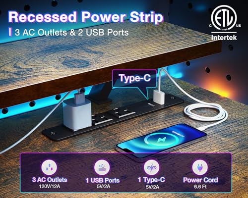 40 Inch Carbon Fiber Black Gaming Desk with Power Outlets and Storage Shelves I454454