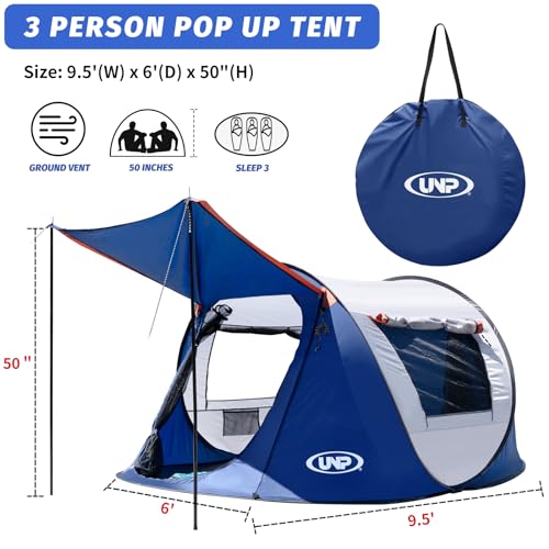 3 Person Instant Pop Up Camping Tent with Carrying Bag F9430