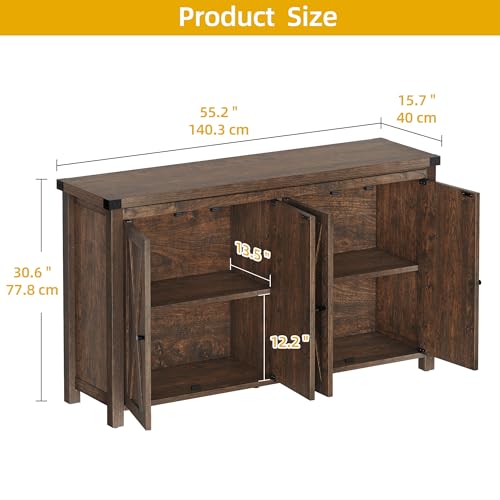 Oak Sideboard Buffet Cabinet with Storage and Doors L53618