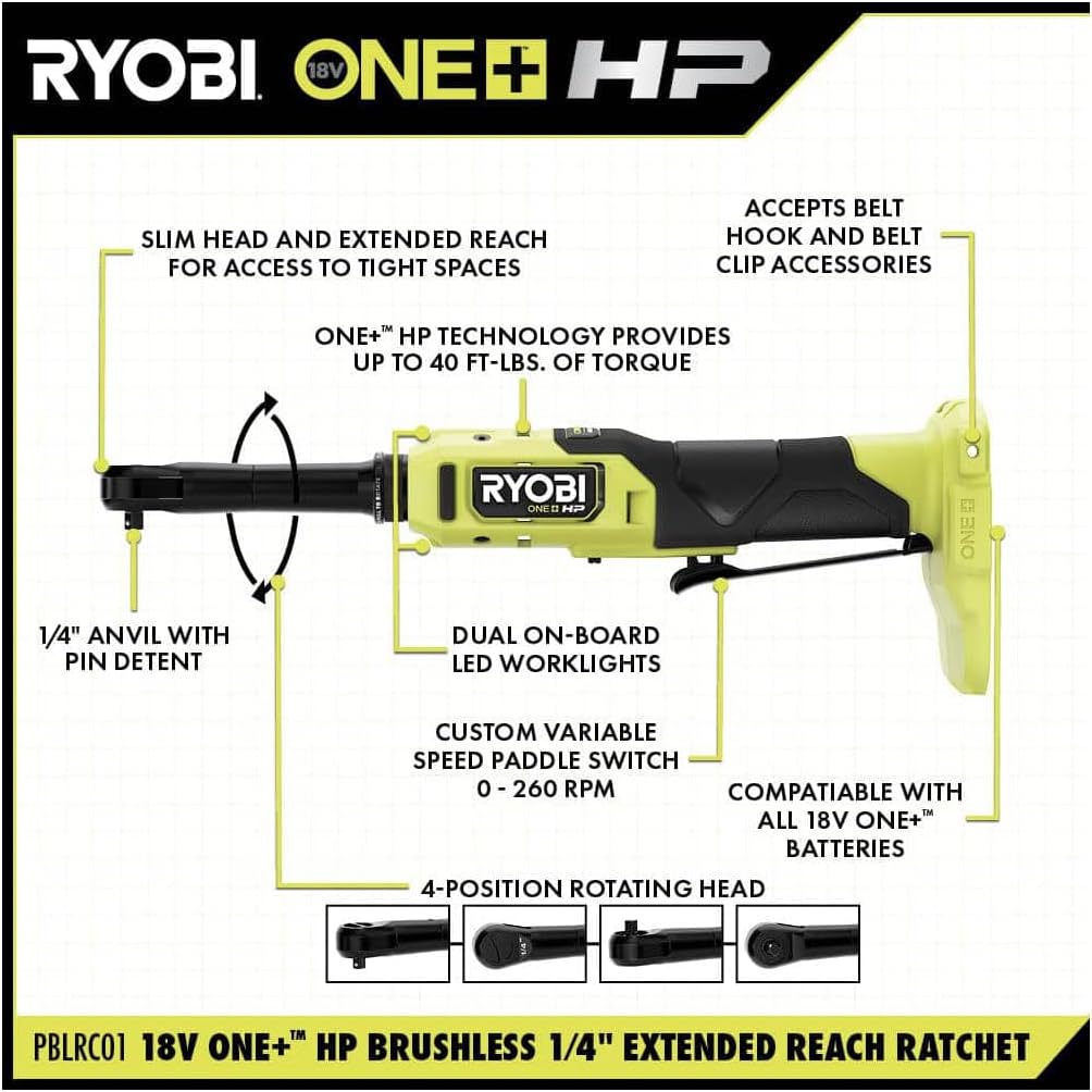 18V Brushless Cordless 1/4 in. Extended Reach Ratchet P878