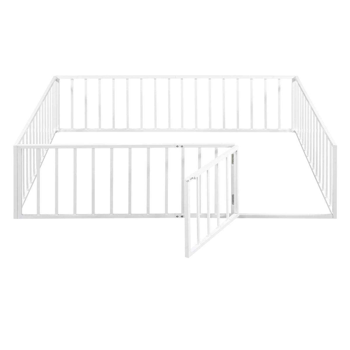 White Queen Metal Floor Bed with Fence Rails and Lockable Door M369846