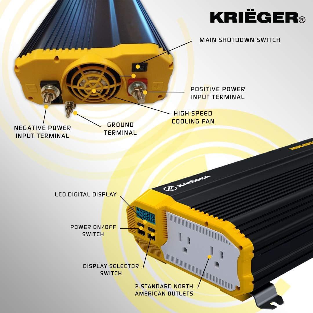 2000 Watts 12V to 110V Modified Sine Wave Power Inverter C39336