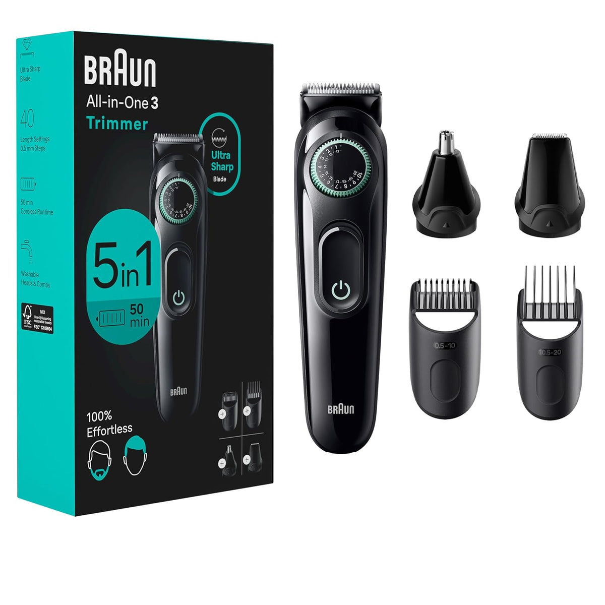 5-in-1 Trimmer for Men with Beard Trimmer, Ear & Nose Trimmer, Hair Clippers, Black H454