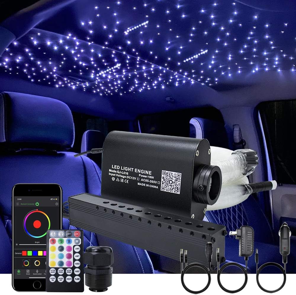 16W Fibre Optic Star Ceiling Light Kit RGBW Sound Sensor with Remote and Fiber Cable 550pcs 0.75mm 13.1ft/4m H72766