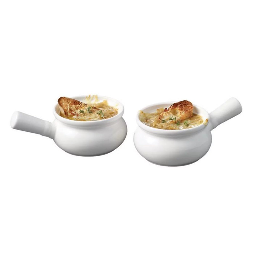 Set of 2 White Porcelain Onion Soup Bowls, 300ml, Oven Safe Y458897