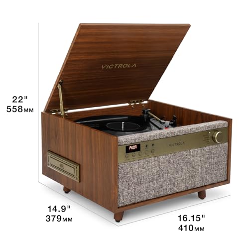 6-in-1 Turntable with CD & Cassette Player, Bluetooth, Walnut T3503