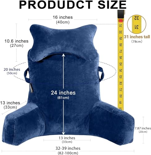 Extra Large 31" Bed Rest Pillow with Detachable Neck Roll J257