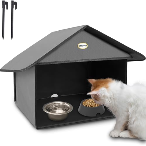 Outdoor Cat Feeding Station, Weatherproof, 13”d x 17”w x 15.5'h (Dusty Blue) J759