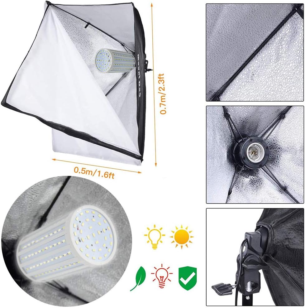 LED Softbox Photography Lighting Kit with 20"X28" Reflector and 80W 6500K Corn Light Bulbs Pack of 2 N356