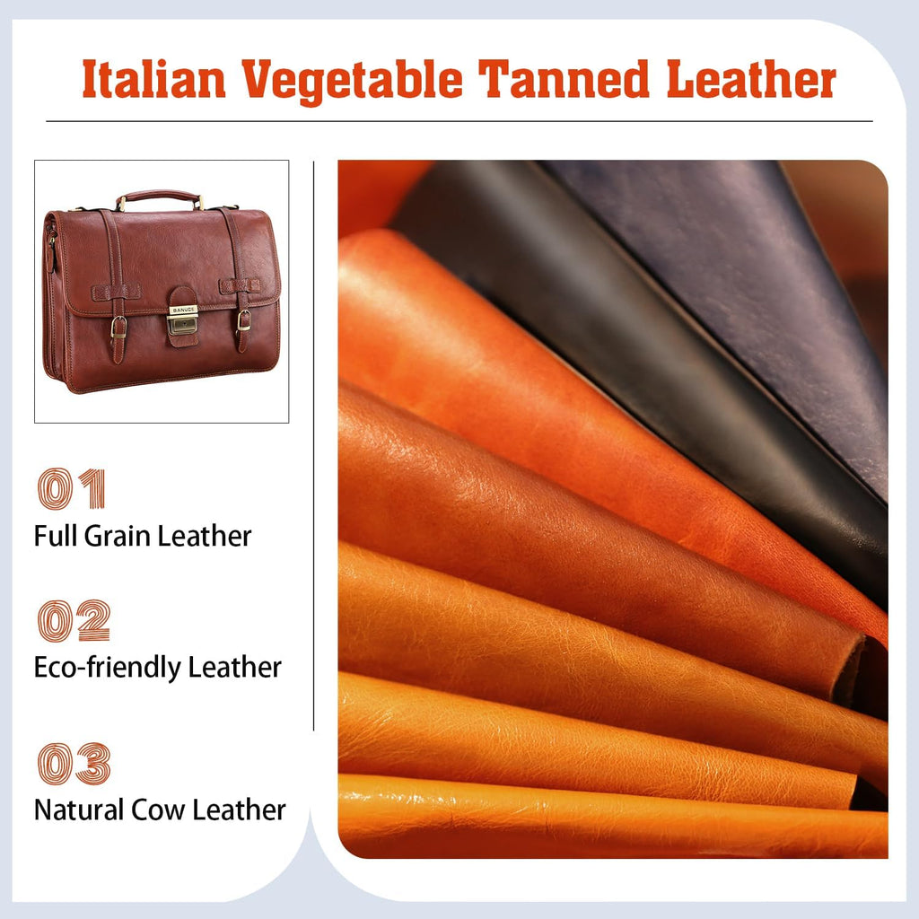 Vintage Genuine Full Grain Italian Leather Briefcase 14 Inch Laptop Bag Brown V93835