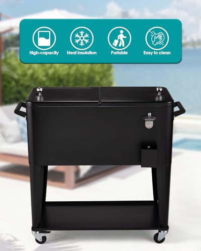 80 Quart Rolling Cooler Cart on Wheels G2488