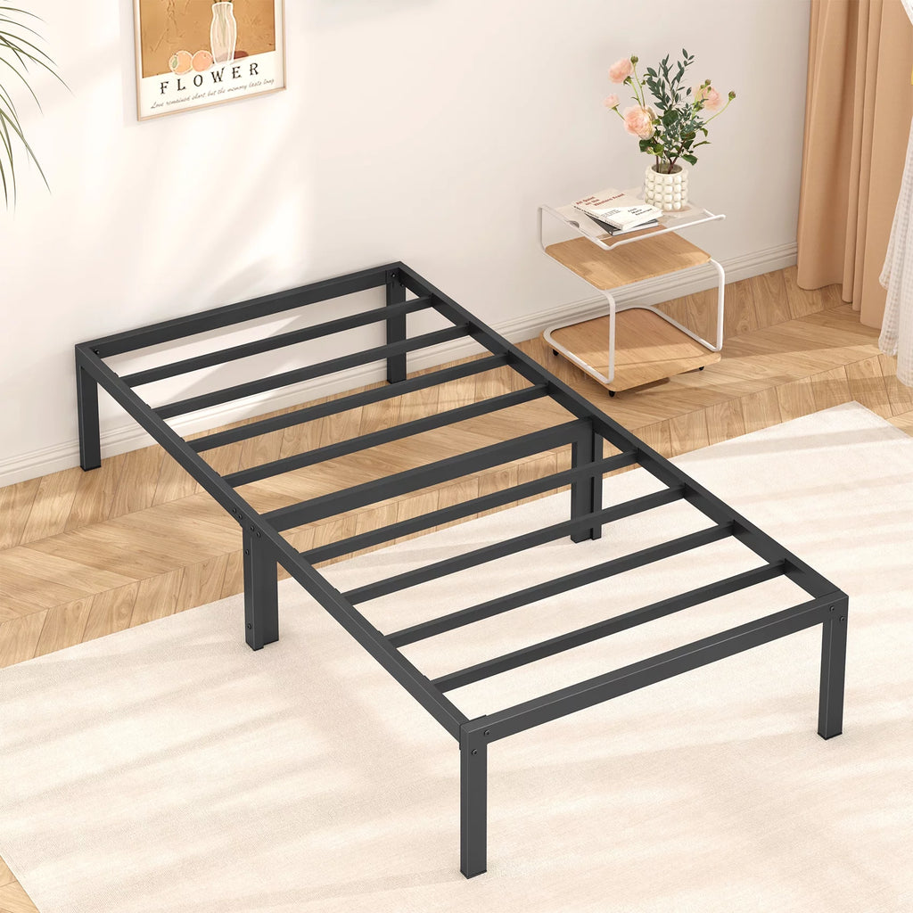 Black Twin Size Metal Platform Bed Frame with 14 inch Under Bed Storage C2032