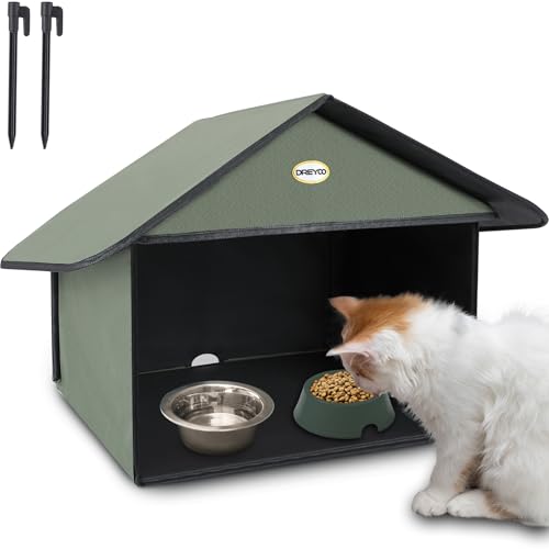 Outdoor Cat Feeding Station, Weatherproof, 13”d x 17”w x 15.5'h (Dusty Blue) J759