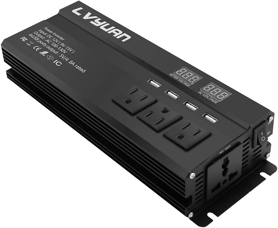 1000W Car Power Inverter 12V to 110V AC with 4 Outlets and 4 USB Ports U6007