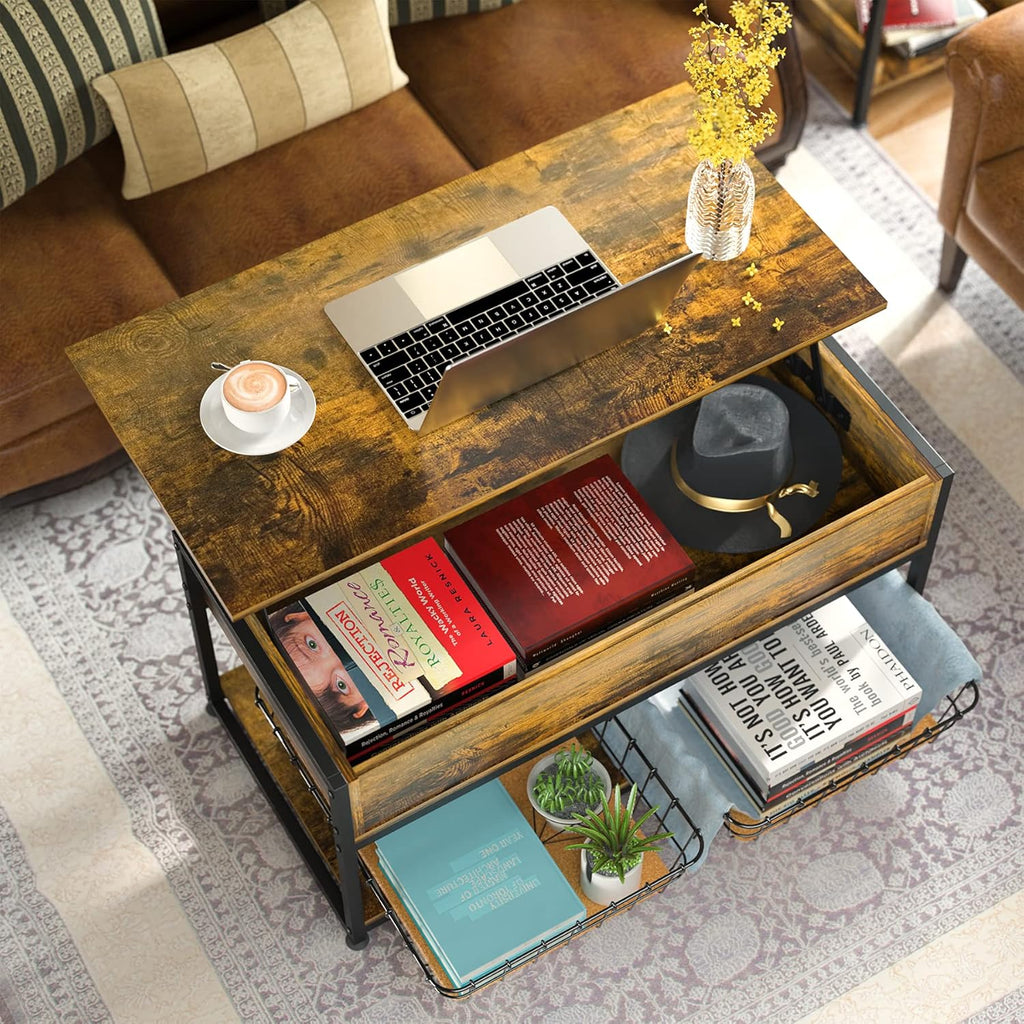 Lift Top Coffee Table with Storage Shelf S70218