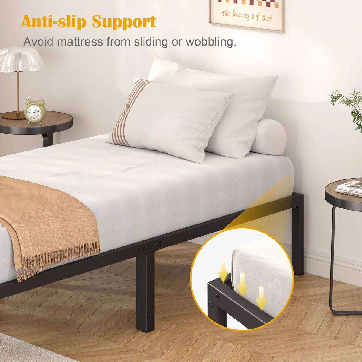 Black Twin Size Metal Platform Bed Frame with 14 inch Under Bed Storage C2032