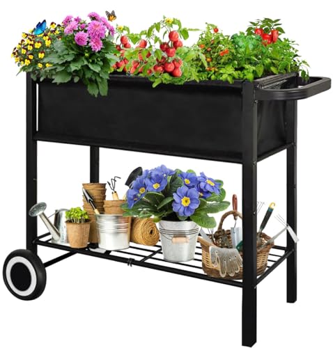 Black Raised Garden Bed with Legs on Wheels Z9992