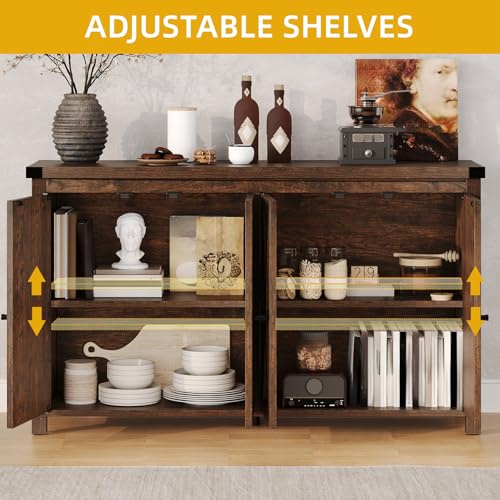 Oak Sideboard Buffet Cabinet with Storage and Doors L53618