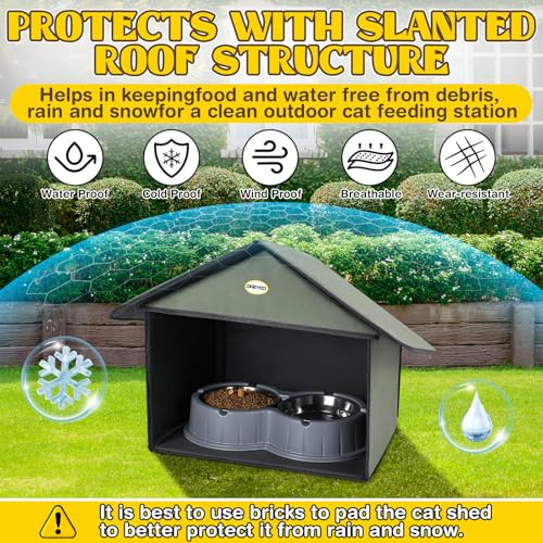 Outdoor Cat Feeding Station, Weatherproof, 13”d x 17”w x 15.5'h (Dusty Blue) J759