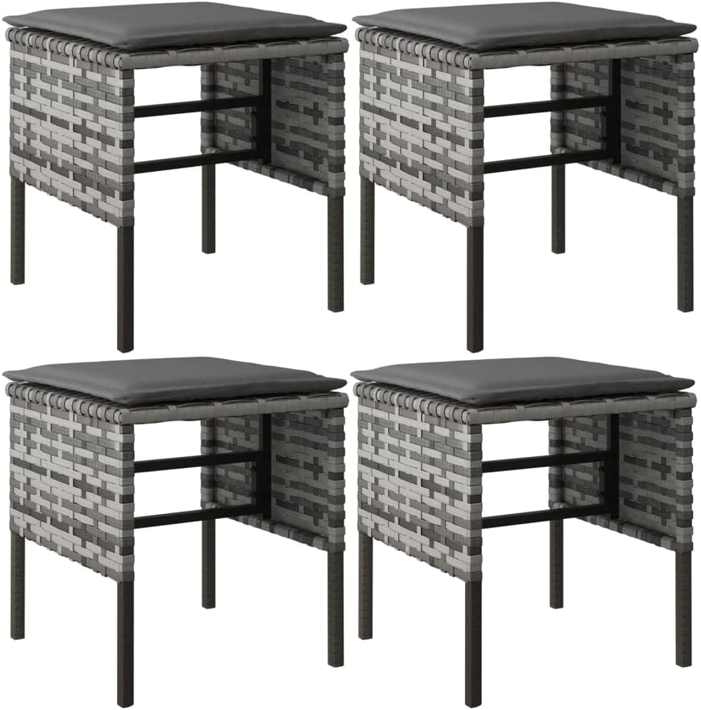 4 pcs Gray Poly Rattan Outdoor Sectional Patio Furniture Set with Cushions A306891