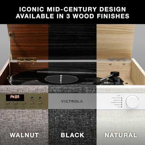 6-in-1 Turntable with CD & Cassette Player, Bluetooth, Walnut T3503
