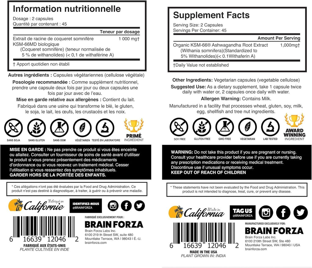 Organic Ashwagandha Root Extract, 1,000mg, 90 Capsules C305231