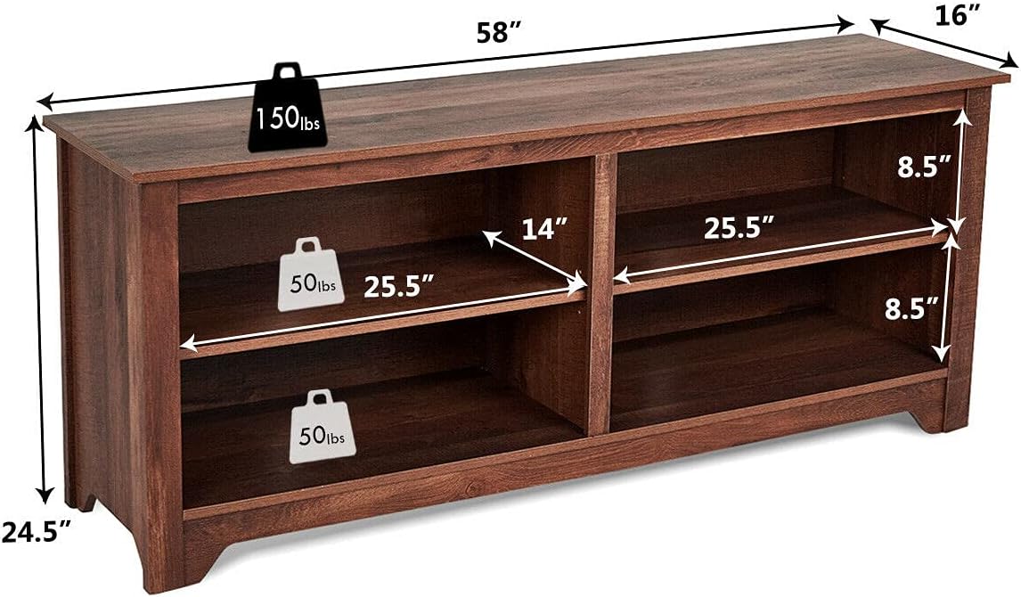 Brown Wood TV Stand with 4 Open Storage Shelves J87825