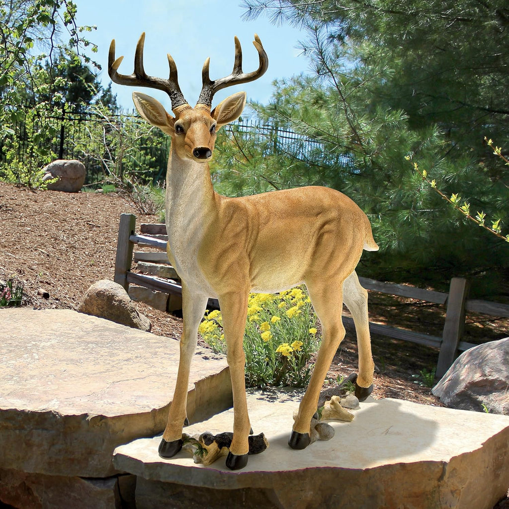 Woodland Buck Deer Garden Statue, 23 Inches Wide, 13 Inches Deep, 37 Inches High X45976