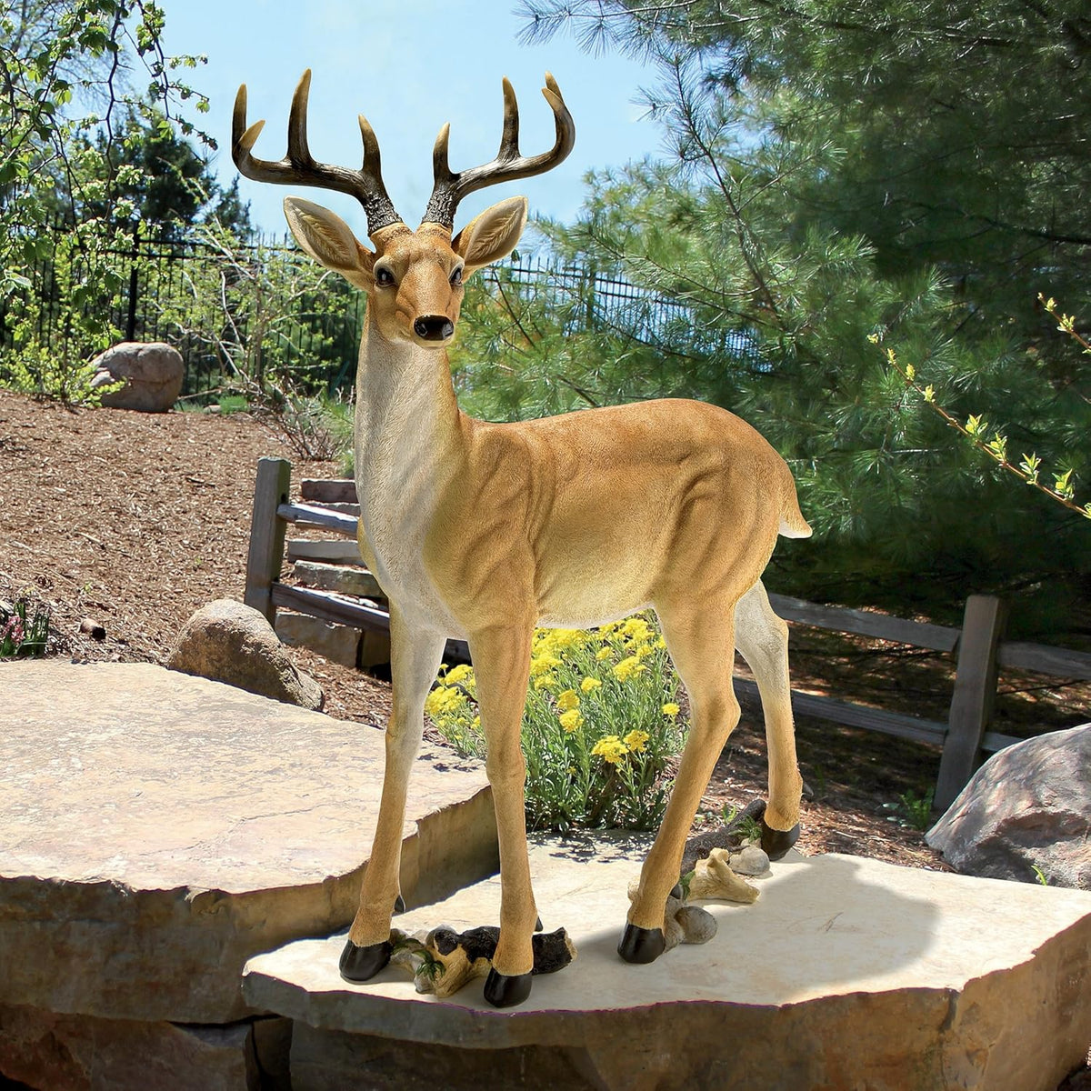 Woodland Buck Deer Garden Statue, 23 Inches Wide, 13 Inches Deep, 37 Inches High X45976