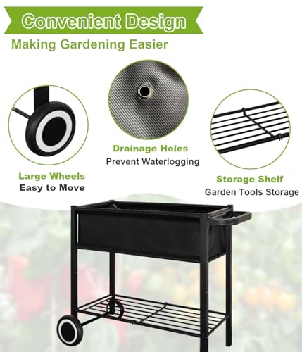 Black Raised Garden Bed with Legs on Wheels Z9992