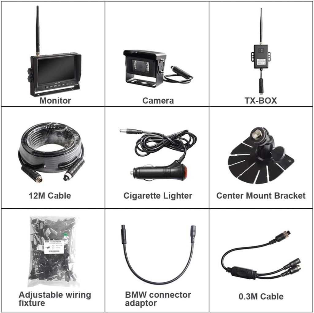 Wireless Backup Camera System Kit 7'' 720P HD Monitor Built in DVR T16667